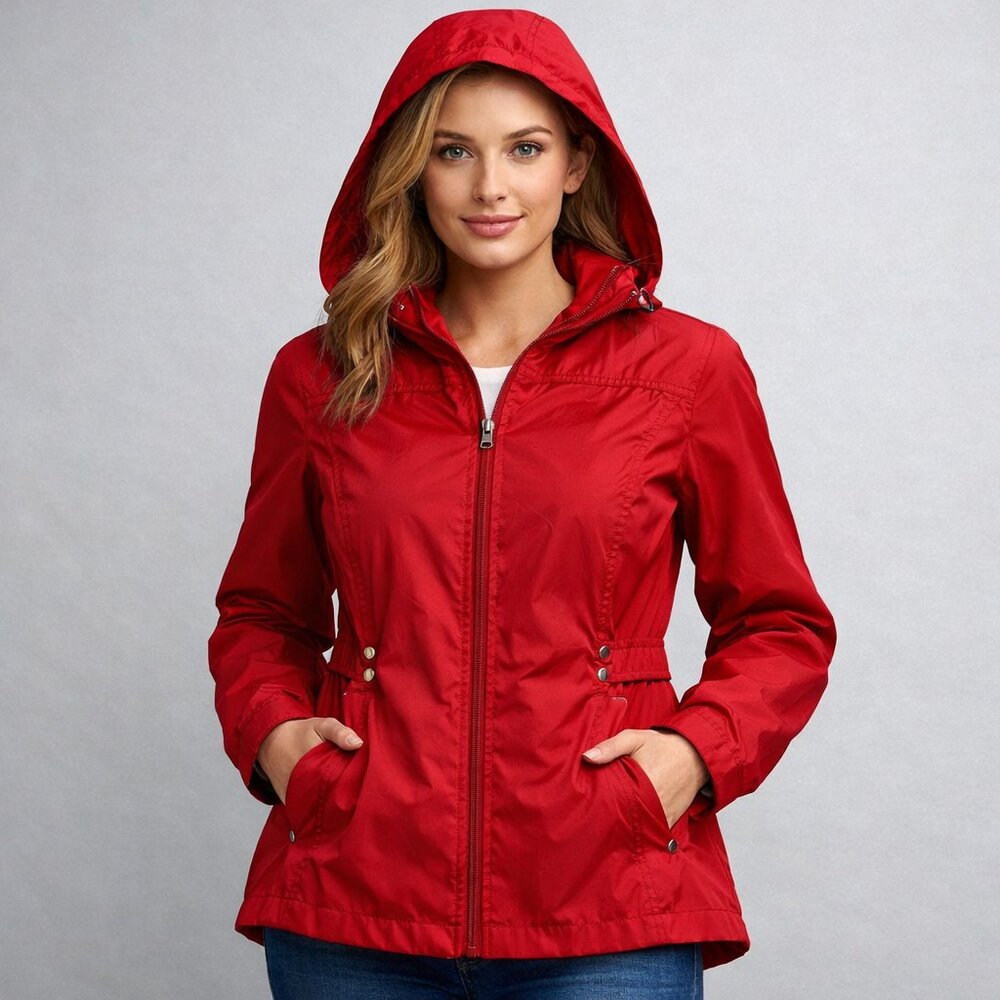 Jones New York Hooded Anorak Lightweight Jacket Red Size Small